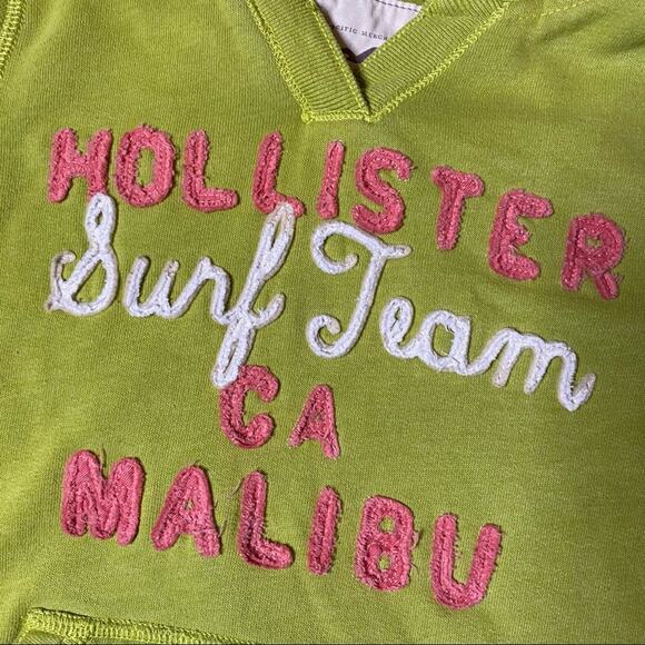 Hollister "Malibu Surf Team" Extra Small Bright Neon Green Pullover Surf Hoodie - Picture 3 of 9